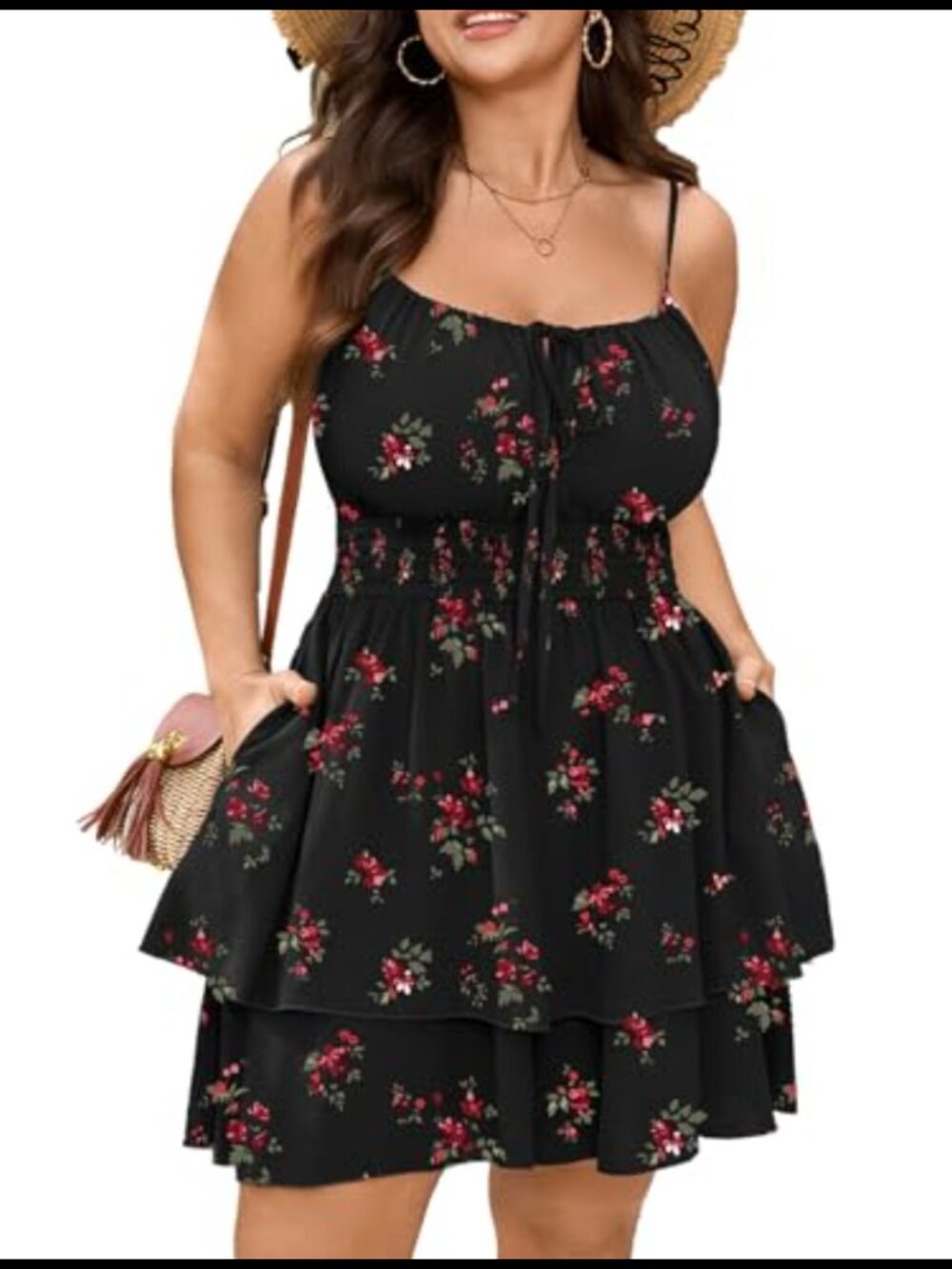 Plus Size Smocked Romper with Pockets Spaghetti Strap Sleeveless Boho Summer